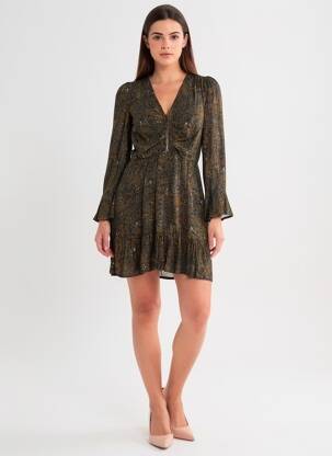 Robe courte coupe évasée manches longues vert LOUIZON femme