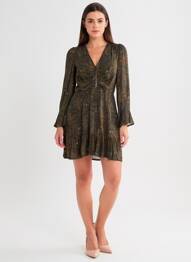 Robe courte coupe évasée manches longues vert LOUIZON femme
