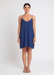 Robe courte col rond fines bretelles bleu KARMA KOMA femme