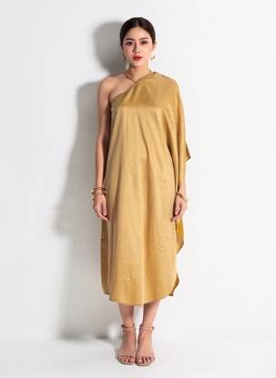 Robe mi-longue manches longues manches longues beige ATELIERS FRANÇAIS DE CONFECTION femme