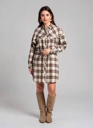 Robe mi-longue imprimé fantaisie manches longues beige LOUIZON femme