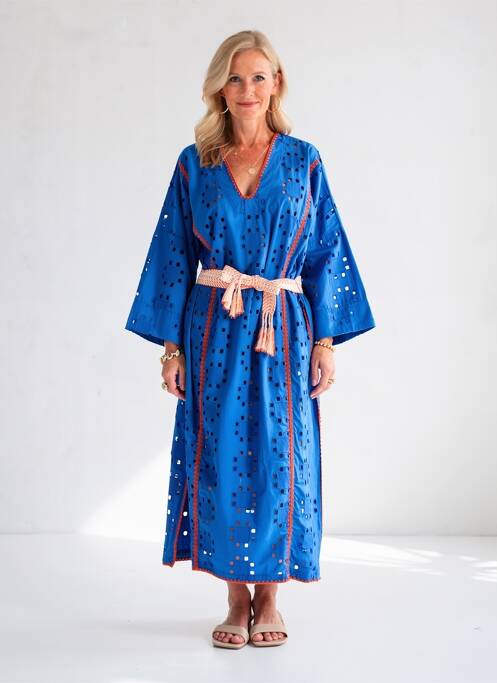Robe longue coupe cintrée manches 3/4 bleu HOD femme