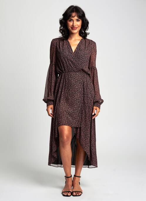 Robe mi-longue coupe fluide manches longues noir IDANO femme