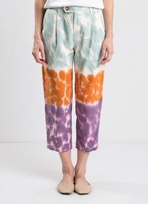 Pantalon 7/8 fermeture zippée sous rabat boutonné taille normale bleu LOVE AND LET DYE femme