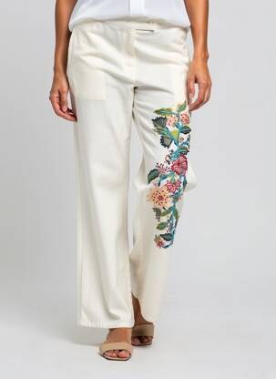 Pantalon droit fermeture zippée sous rabat boutonné taille normale blanc V.DE.VINSTER femme