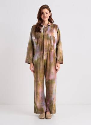 Combi-pantalon fermeture boutonnée sur le devant manches longues vert LOVE AND LET DYE femme