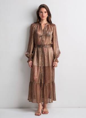 Robe longue manches longues manches longues marron LOUIZON femme