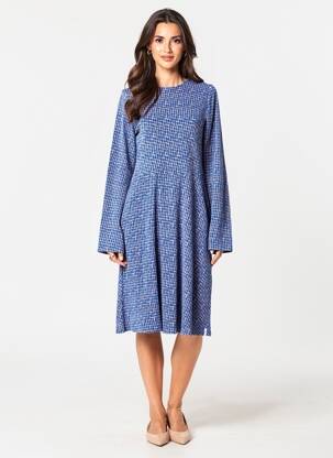 Robe mi-longue imprimé fantaisie manches longues bleu TRANQUILLO femme