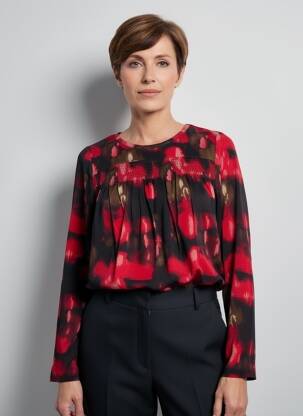 Top imprimé fantaisie manches longues rouge BRANDTEX femme