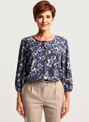 Top imprimé fantaisie manches longues bleu BRANDTEX femme