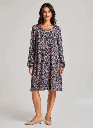 Robe courte coupe évasée manches longues bleu LILY & ME femme