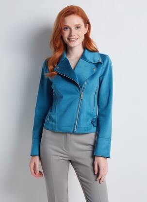 Veste casual tissage suedine bleu OXXYZEN femme