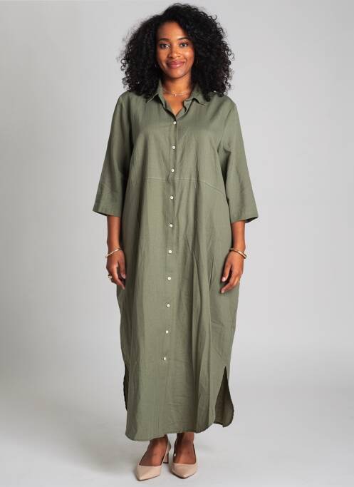 Robe longue manches 3/4 vert PALME femme