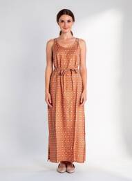 Robe longue imprimé fantaisie fines bretelles marron COTON DU MONDE femme