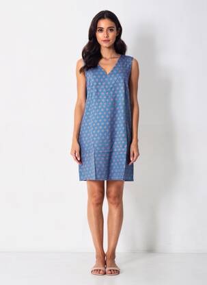 Robe courte sans manche sans manche bleu COTON DU MONDE femme