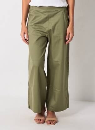 Pantalon large tissage popeline taille normale vert MORE & MORE femme