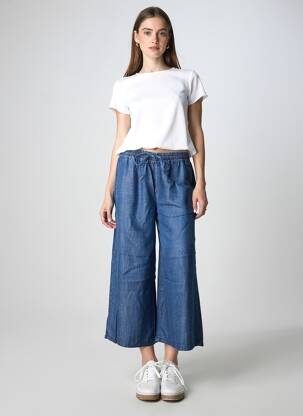 Pantalon large tissage popeline taille normale bleu MORE & MORE femme