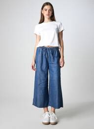 Pantalon large tissage popeline taille normale bleu MORE & MORE femme