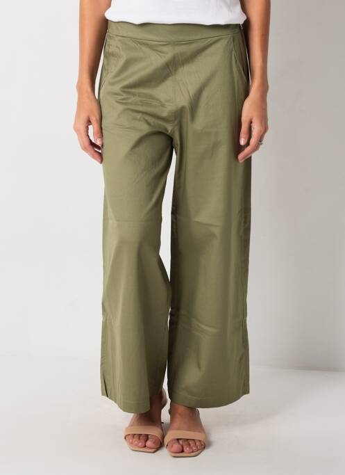 Pantalon large tissage popeline taille normale vert MORE & MORE femme