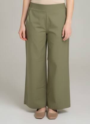 Pantalon droit taille élastique vert MORE & MORE femme