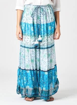 Jupe longue imprimé fantaisie bleu ORIENTIQUE NATURALLY femme