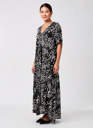 Robe longue imprimé fantaisie manches courtes noir ORIENTIQUE NATURALLY femme