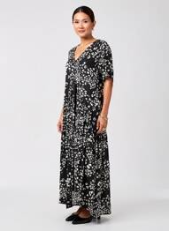 Robe longue imprimé fantaisie manches courtes noir ORIENTIQUE NATURALLY femme