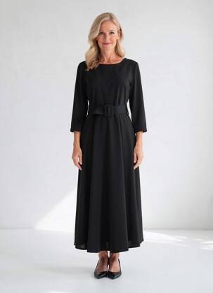 Robe longue coupe évasée manches 3/4 noir MADISON femme
