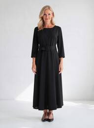 Robe longue coupe évasée manches 3/4 noir MADISON femme