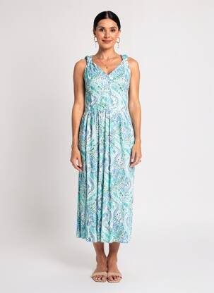Robe longue imprimé fantaisie sans manche bleu JULIE GUERLANDE femme