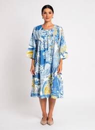 Robe mi-longue manches 3/4 manches 3/4 bleu ORIENTIQUE NATURALLY femme