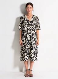 Robe mi-longue imprimé fantaisie manches courtes noir GARCIA femme