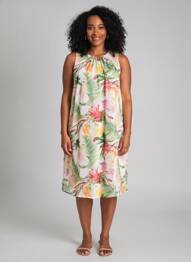 Robe mi-longue imprimé fantaisie sans manche vert MORE & MORE femme