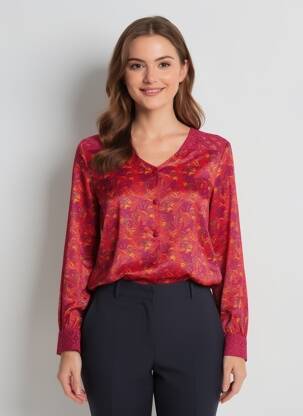 Chemisier imprimé fantaisie manches longues rouge LA FIANCÉE femme