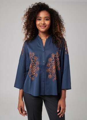 Chemisier coupe droite manches 3/4 bleu MORE & MORE femme
