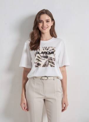 T-shirt sérigraphie floquée manches courtes blanc SUZA femme