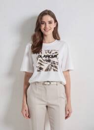 T-shirt sérigraphie floquée manches courtes blanc SUZA femme
