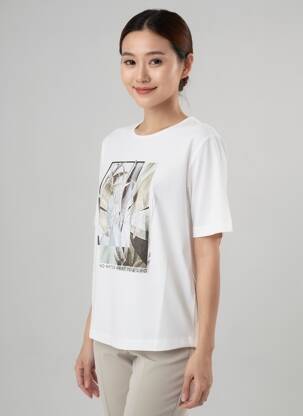 T-shirt sérigraphie floquée manches courtes blanc SUZA femme