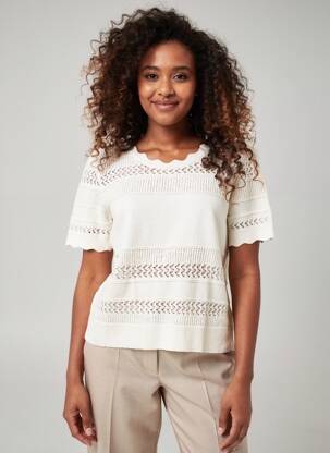 Pull coupe droite manches courtes beige MORE & MORE femme