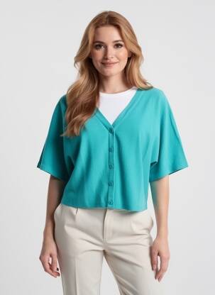 Gilet manches courtes fermeture boutonnée sur le devant bleu LA FIANCÉE femme