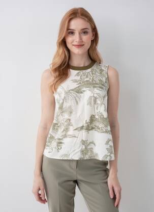Top imprimé fantaisie sans manche blanc MORE & MORE femme