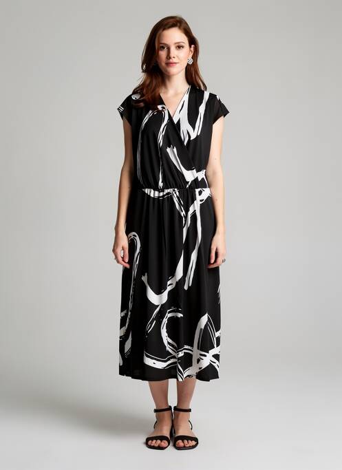 Robe mi-longue imprimé fantaisie manches courtes noir SUZA femme