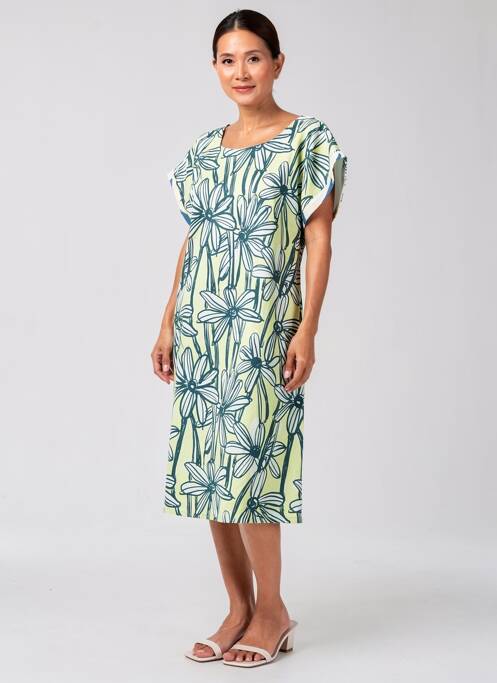 Robe mi-longue imprimé fantaisie manches courtes bleu ORIENTIQUE NATURALLY femme