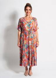 Robe longue imprimé fantaisie manches courtes orange ORIENTIQUE NATURALLY femme