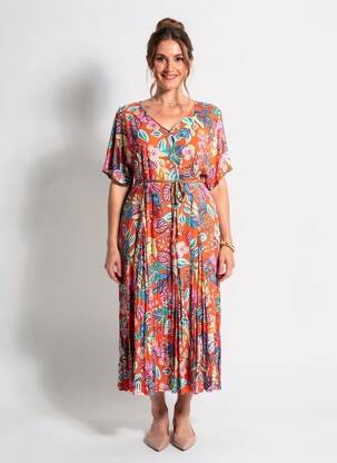 Robe longue imprimé fantaisie manches courtes orange ORIENTIQUE NATURALLY femme