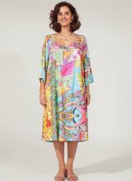Robe mi-longue coupe fluide manches longues rose ORIENTIQUE NATURALLY femme