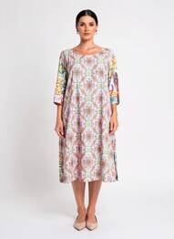 Robe mi-longue coupe fluide manches 3/4 vert ORIENTIQUE NATURALLY femme