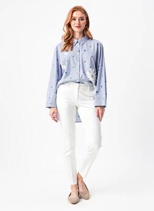 Chemisier coupe droite manches longues bleu MINA ROSA femme