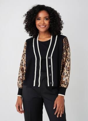 Gilet manches longues fermeture boutonnée sur le devant noir CTN COLLECTION femme