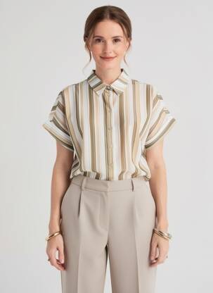 Chemisier imprimé fantaisie manches courtes beige SUZA femme